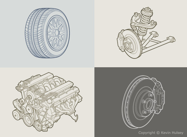 Car parts line drawings