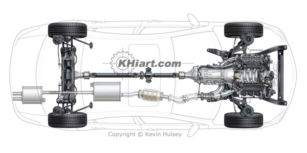 Truck, SUV and car chassis, undercarriage or ladder frame illustrations