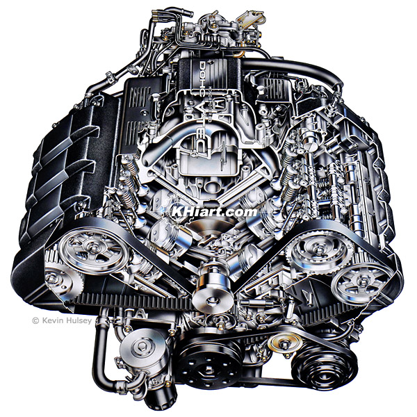 High Performance V6 car engine cutaway