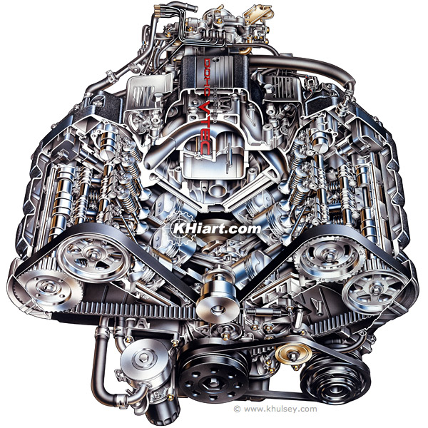 V6 car engine cutaway illustration