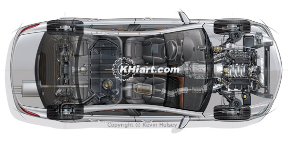 Car exhaust system overhead diagram