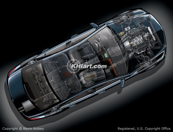 Cutaway car top view illustration