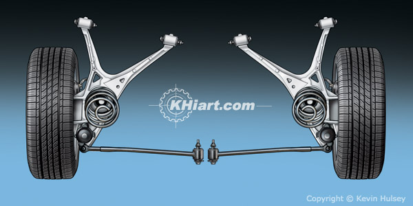 Top view of a car trailing-link rear suspension