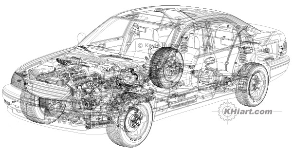 Cutaway car line drawing