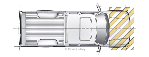 Pickup truck front impact crumple zone