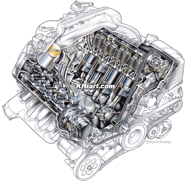 v8 car engine cutaway